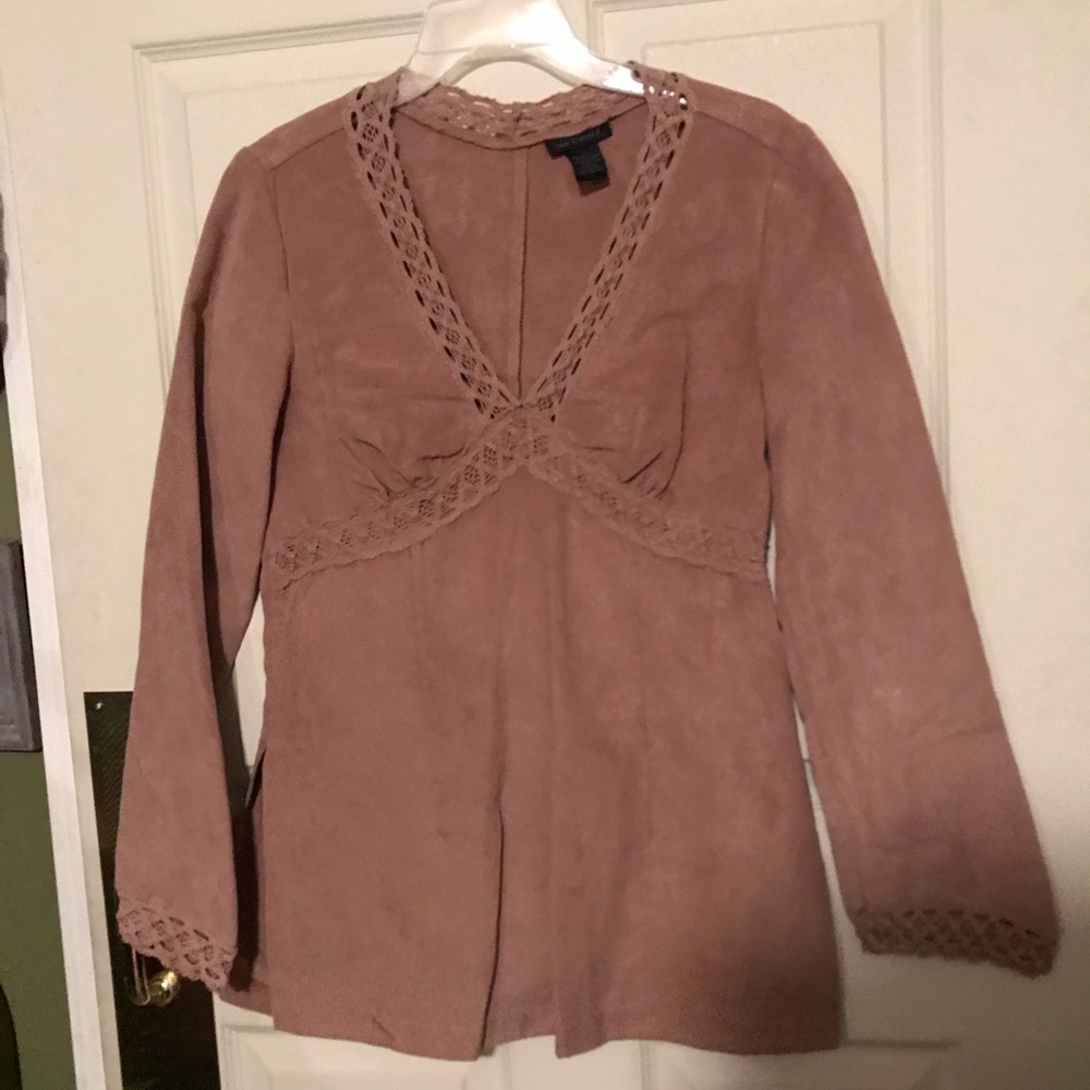 Boho Vintage The Limited Brown Faux Suede Tunic with Lace